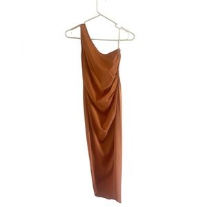 One Shoulder Wrap Satin Dress XS - Orange